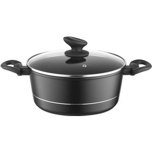 FLORINA Aluminium Pan (4 l) 24 cm I Kookpan DELUX met Glazen Deksel I Maatbeker & Krasbestendige Coating I Geschikt voor Inductiekookplaat, Gaskookplaat en Elektrische Kookplaat (Zwart)