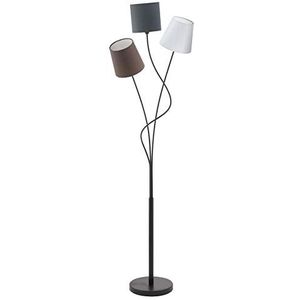 EGLO staanlamp MARONDA, 3 lichtbronnen staande lamp, staanlamp van staal en stof, kleur: zwart, antraciet, wit, bruin, fitting: E14, incl. voetschakelaar