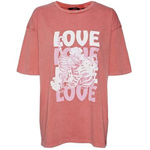 VERO MODA Dames VMDUACODY SS Long TOP JRS T-shirt, Bittersweet/Print: Love Tiger, L, Bittersweet/print: Love Tiger, L