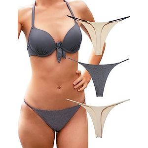 Katoenen String voor Vrouwen Sexy Ondergoed voor dames G String Slipje 3 Pack Set (Bare & Grey Serie, Small)