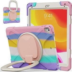 Beschermhoes voor iPad 2018/2017/Pro9.7/Air2, beschermhoes voor hybride tablet stootvast met 360 graden draaibare handgreep, duurzame beschermhoes voor iPad 9,7 inch - roze kleurrijk