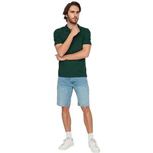 Trendyol Heren smaragdgroene mannen slim fit kraag korte mouwen polohals T-shirt polo shirt, Emerald Green, Large