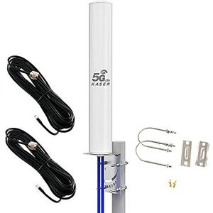 KASER 4G LTE 5G antenne outdoor MIMO omnidirectioneel 698-2700 | 3300-3800 MHz N-SMA stekker TS9 adapter 12 dBi ontvangst via 15 km (2 x 10 m kabel)
