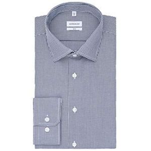 Seidensticker Heren business overhemd - slim fit - strijkvrij - Kent kraag - lange mouwen - 100% katoen, blauw (donkerblauw 19), 44