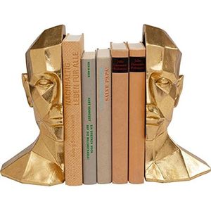 Kare Design boekensteun Face, 2-delige set, goud, tweedelige boekenhouder, boekenstopper voor boekenkast, accessoires, 24 x 16 x 11,5 cm