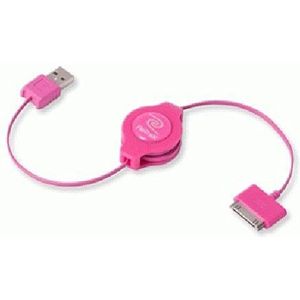 Retrak EUIPODUSBPK USB 2.0 uittrekbare laad-/synchronisatiekabel voor iPad, iPod, iPhone, roze