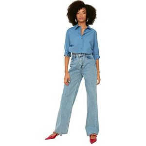 Trendyol Dames blauwe hoge wade wijde pijpen jeans, Blauw, 60