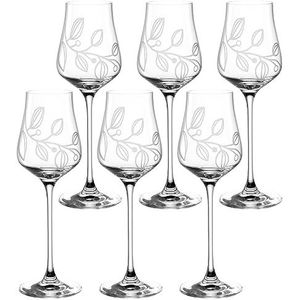 Leonardo Boccio 066437 Grappa Glasset, 6-delige set, borrelglas voor grappa van kristalglas, met bloemengravure, inhoud 210 ml, vaatwasmachinebestendig, set van 6 grappa glazen met bolvormige vorm