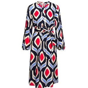 Seidensticker Blousejurk voor dames, met ceintuur, regular fit, midi-jurk, opstaande kraag, lange mouwen, 100% viscose, Donkerblauw, 42