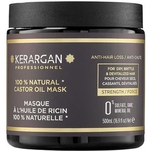 Kerargan - Haarmasker Anti-Haaruitval met Castorolie - Intensieve Verzorging voor Droog en Breekbaar Haar - Verrijkt met Aloë Vera - Zonder sulfaat, GMO, minerale olie - 500ml