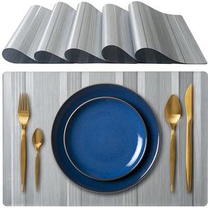 IPEA Amerikaanse placemats 45 x 30 cm, elegant, voor diner, lunch, ontbijt, 6 stuks, kleur zilver, wasbaar, hittebestendig, antislip, vlekbestendig, voor keuken- en eetkamertafel