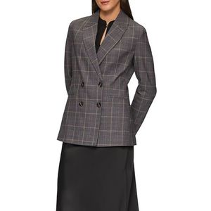 s.Oliver - Geruite Blazer - Blauw - Slim Fit - 64% Polyester, 32% Viscose, 4% Elastaan
