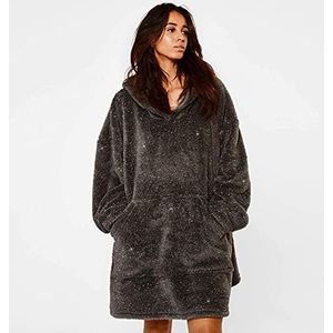 Sienna Oversized hoodiedeken teddy glitter fleece warme gezellige pluizige plaid draagbare deken hoodie sweatshirt met grote zak voor vrouwen volwassenen, eenheidsmaat - houtskoolgrijs