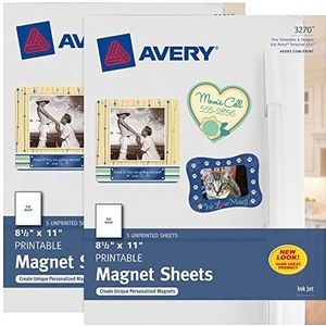 Avery Afdrukbare magneetvellen, 8,5 ""x 11"", Inkjetprinter, 2 Packs, 10 Witte Magnetische Vellen Totaal (5814)