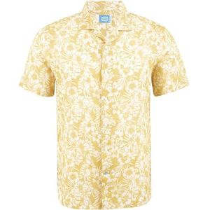 Panareha Heren Hawaiiaanse Bloemen Linnen Aloha Shirt Maui Geel (S), Geel dooier, S