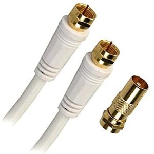 APM 409005 - satellietkabel, F-stekker op stekker + adapter - 2 m - zwart