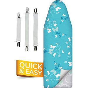 Smart&Gentle Tijdbesparende Strijkplank Hoes – Hitte & Stoom reflecterend - 100% Katoenen bovenlaag ÖKO-Tex getest tegen schadelijke stoffen – 3 klemmen voor perfecte fit - 140x40cm