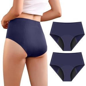 Carer Incontinentieslips voor dames, met hoog absorptievermogen, menstruatie-ondergoed voor dag en nachtbescherming, hoog getailleerde beschermende menstruatieslips, 50 ml tot 100 ml, blauw, L