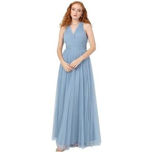 Anaya with Love Maxi-jurk dames mouwloze V-hals wrap tule tailleband A-lijn sleutelgat rug bruidsmeisje bruiloft gast prom zacht blauw 6, Zacht blauw, 32