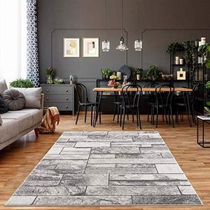 carpet city Vloerkleed woonkamer - steen-look 120x170 cm grijs gemêleerd - moderne tapijten laagpolig