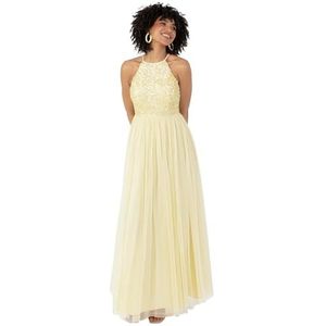 Maya Deluxe Lange jurk met lovertjes voor bruidsmeisje, eindejaarsbal, bruiloft, citroen, 46 dames, Citroen., 44