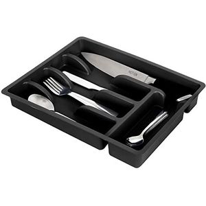 Bestekbak, bestekbak, bestek organizer, keuken organizer met 5 vakken, zwart, 36 x 25,5 x 6 cm