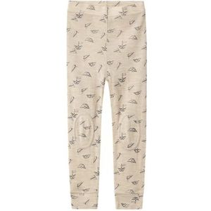 NAME IT Jongens Nmmwang Wool Rib Longjohn AOP leggings, beige, 98 cm
