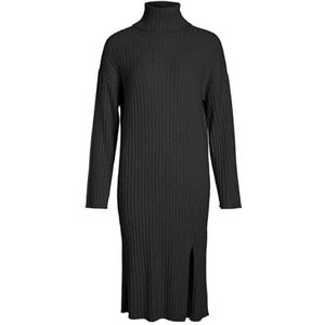 VIRIL L/S Rollneck Knit MIDI Dress, dark grey melange, XS