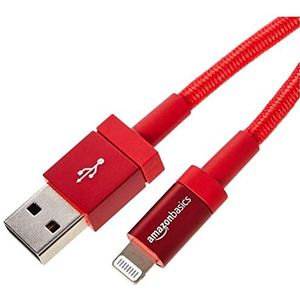 Amazon Basics – Aansluitkabel USB-A naar Lightning, met nylon omvlochten, MFi-gecertificeerde oplaadkabel voor iPhone, rood, 1,8 m