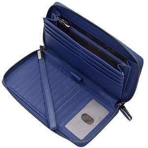Women RFID Blocking Wallet Leather Zip Around Phone Clutch Large Travel Purse Wristlet (Navy Blue)