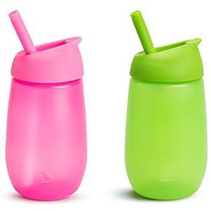 Munchkin Simple Clean Peuter Beker Set, Baby & Peuter Tuitbekers met Rietje BPA-Vrije Antilek Beker, Vaatwasserbestendig, Lekvrije Siliconen Kinder Drinkbeker, Set van 2 x 296ml, Groen/Roze