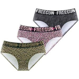 FREEGUN Slipje voor meisjes, microvezel, slipjes en slips voor kinderen, ultrazacht en comfortabel (3 stuks), beige/bruin/zwart/grijs/fuchsia, 10-12 Jaren