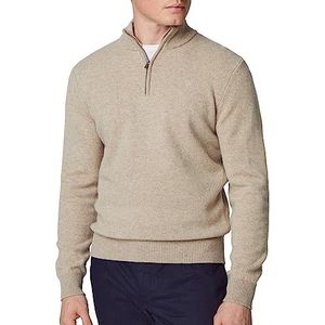 Hackett London Heren Lamswol Hzip Pullover Sweater, Bruin (pan), XS
