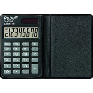 Rebell RE-SHC108 rekenmachine, 8-cijferig LCD-display, zonnecel, wortel- en drievoudige geheugenfunctie, beschermhoes, zwart