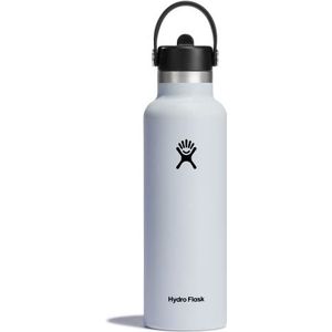 Hydro Flask - Waterfles 621 ml (21 oz) - Vacuüm geïsoleerde roestvrijstalen waterfles met flexibele rietjesdop - BPA-vrij - Standard Mouth - White