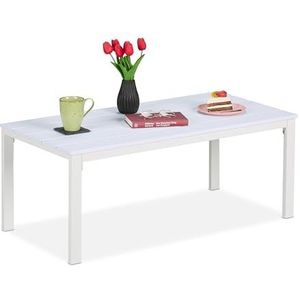 Relaxdays tuintafel laag, weerbestendig, ook voor terras en balkon, HBD: 39x98x48 cm, houtlook, salontafel buiten, wit