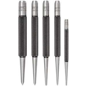 Starrett S816PC 5-delige ponsset, 3 gaten met 5/64""-5/32"" diameter en 2 korrels met 1/16"" en 3/32"" diameter, in kunststof koffer