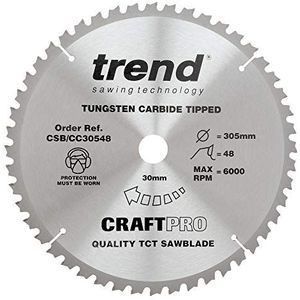 Trend Craft Pro TCT verstekzaagblad met negatieve hellingshoek 305 mm x 48 T x 30 mm boring met hardmetalen punten CSB/CC30548