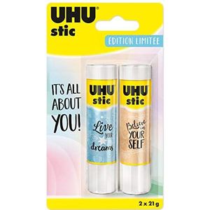 UHU Stic lijmstiften, zonder oplosmiddelen, gelimiteerde editie, pastel, wit, 2 stijlen à 21 g