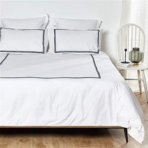 HOGARYS Beddengoedset voor bedden met 150 cm (240 x 220 cm) met 2 kussenslopen (50 x 75 cm), 100% katoen (percal 150 draden), tap grijs