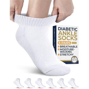 Pembrook Diabetische enkelsokken voor dames en heren, 6 paar, laag uitgesneden naadloze diabetische sokken voor dames | Diabetische sokken voor mannen