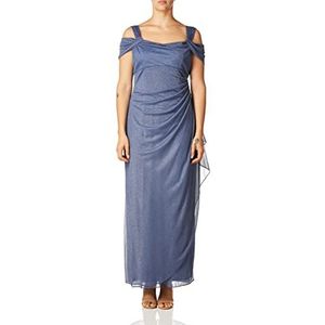 Alex Evenings Women's Long Cold Shoulder Dress (Petite and Regular Sizes), Dusty Blue Glitter, 14