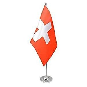 Zwitserland prestige Tafelvlag 6'' x 9'' satijn - Swiss Desk Vlag 22 x 15 cm - Stalen paal en voet - AZ FLAG