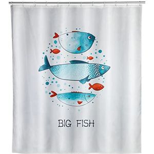 WENKO Douchegordijn Big Fish, textielgordijn voor de badkamer, met ringen voor bevestiging aan de douchestang, wasbaar, waterafstotend, 180 x 200 cm