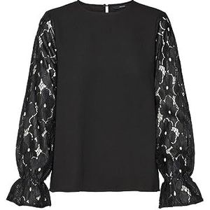 VERO MODA Dames Vmseja Ls Lace Top WVN Pa Shirt met lange mouwen, zwart, S