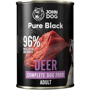 JOHN DOG Pure Black-93% vlees - premium - puppyvoeding - hypoallergeen - glutenvrij natvoer - 100% natuurlijke ingrediënten - hondensnacks - 6 x 400 g - (hert)