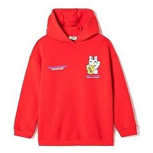 Koton Girls's Hooded Long Sleeve Cat Printed Sweatshirt, rood (415), 11-12 jaar