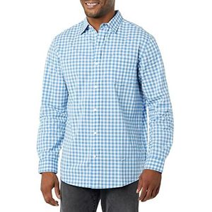 Amazon Essentials Heren Regular-Fit Stretch Poplin Shirt met lange mouwen, Lichtblauw Wit Gingham, Large