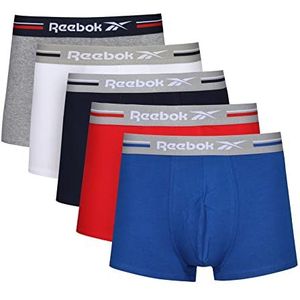 Reebok Heren super zachte Boxer korte katoenen stof in blauw/rood/marine/wit/grijs met contrasterende elastische tailleband - multipack van 5, Vector Blauw/Rood/Marine/Wit/Grijs Marl, S