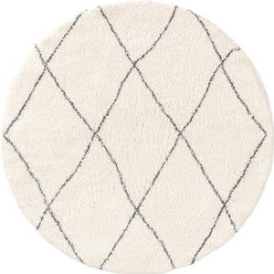 benuta Nest hoogpolig tapijt Benno - synthetische vezel - rond en in stijl: Berber, traditioneel, hygge & cozy, minimalistisch, Scandi - onderhoudsvriendelijk voor woonkamer slaapkamer | crème | ø 120